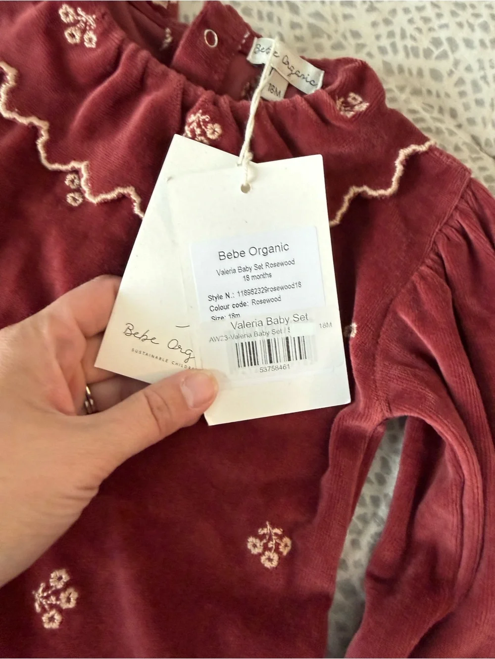 NWT Bebe Organics Valeria rosewood velvet set, 18m